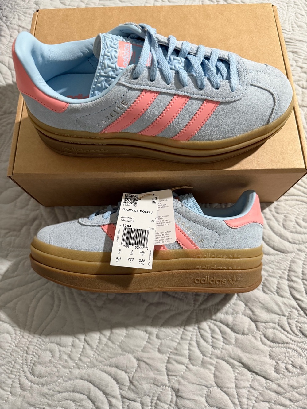 Adidas Gazelle Bold J Clear Sky Pink Platform Sneakers Kids 4.5 NWT